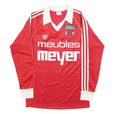 ADIDAS Mens Red White Classic Football Shirt Long Sleeve Collared Polyester M