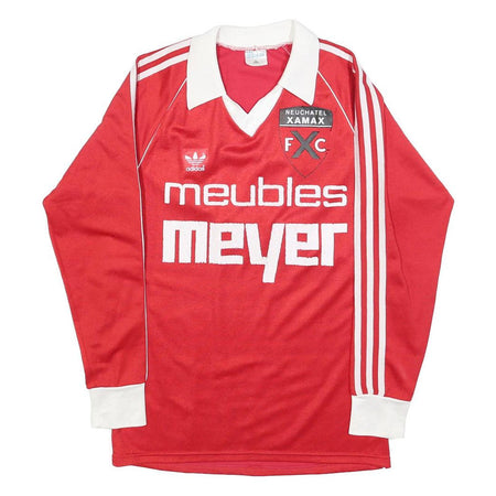 ADIDAS Mens Red White Classic Football Shirt Long Sleeve Collared Polyester M