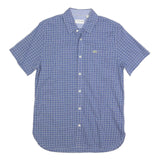 LACOSTE Mens Blue Check Shirt S Cotton Short Sleeve Casual Lightweight