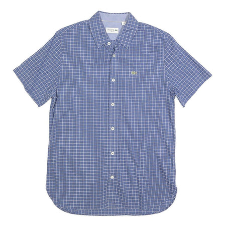 LACOSTE Mens Blue Check Shirt S Cotton Short Sleeve Casual Lightweight