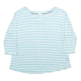 WHITE STUFF Womens Blue & White Striped Basic Top 3/4 Sleeve Round Neck UK 10