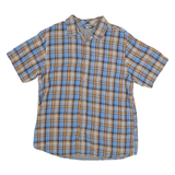 THE NORTH FACE Mens Blue & Brown Plaid Short Sleeve Shirt L Cotton Blend Casual