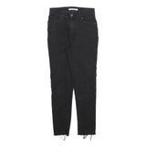 LEVI'S 721 Womens Jeans Black Slim Skinny Denim W26 L26 Raw Hem Zip