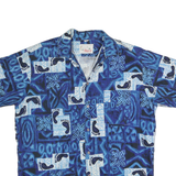 BAREFOOT IN PARADISE Mens Blue Casual Cotton Shirt L Footprint Print Relaxed