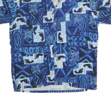 BAREFOOT IN PARADISE Mens Blue Casual Cotton Shirt L Footprint Print Relaxed