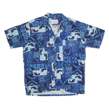 BAREFOOT IN PARADISE Mens Blue Casual Cotton Shirt L Footprint Print Relaxed
