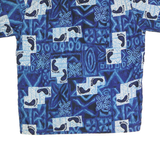 BAREFOOT IN PARADISE Mens Blue Casual Cotton Shirt L Footprint Print Relaxed