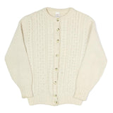 ST MICHAEL Womens Cream Button Up Cardigan Chunky Knit Plain Crew Neck S Wool