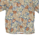 PIERRE CARDIN Mens Beige & Blue Leaf Pattern Shirt M Rayon Lightweight Casual