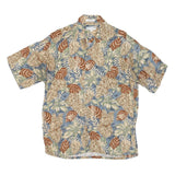 PIERRE CARDIN Mens Beige & Blue Leaf Pattern Shirt M Rayon Lightweight Casual
