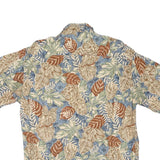 PIERRE CARDIN Mens Beige & Blue Leaf Pattern Shirt M Rayon Lightweight Casual