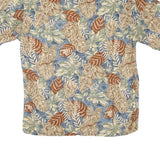 PIERRE CARDIN Mens Beige & Blue Leaf Pattern Shirt M Rayon Lightweight Casual
