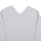 JIGSAW Womens Grey Wool Patterned V-Neck Basic Knit L Jumper Lace Trim Soft