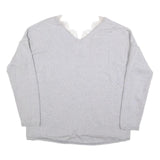 JIGSAW Womens Grey Wool Patterned V-Neck Basic Knit L Jumper Lace Trim Soft