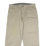 Mens Beige Cotton Blend Regular Fit Straight Leg Trousers W36 L29 Casual Zip