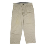 Mens Beige Cotton Blend Regular Fit Straight Leg Trousers W36 L29 Casual Zip