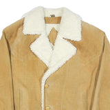 Mens Beige Suede Shearling Coat M Suede Sherpa Lined Button Closure Warm Winter