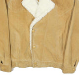 Mens Beige Suede Shearling Coat M Suede Sherpa Lined Button Closure Warm Winter