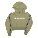 CHAMPION Womens Green Crop Pullover Hoodie S Logo Tape Detail Casual