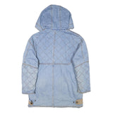 BAVARIA Womens Blue Denim Quilted Hooded Jacket S Cotton Blend Zip Casual