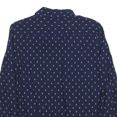 ZARA WOMAN Womens Blue Anchor Print Shirt Long Sleeve Button Neck XS Casual