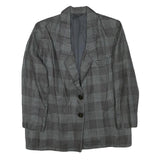 Womens Grey Check Button Jacket M Synthetic Woven Classic Timeless