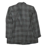 Womens Grey Check Button Jacket M Synthetic Woven Classic Timeless