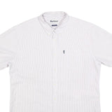 BARBOUR Mens White & Grey Striped Cotton Shirt XL Button Down Collar Short
