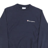 CHAMPION Mens Navy Blue Crew Neck S Cotton Blend Pullover Sweatshirt Logo