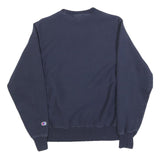CHAMPION Mens Navy Blue Crew Neck S Cotton Blend Pullover Sweatshirt Logo