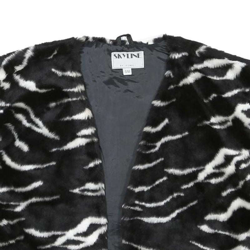 SKYLINE Womens Black & White Zebra Print Jacket S Polyester Blend Faux Fur