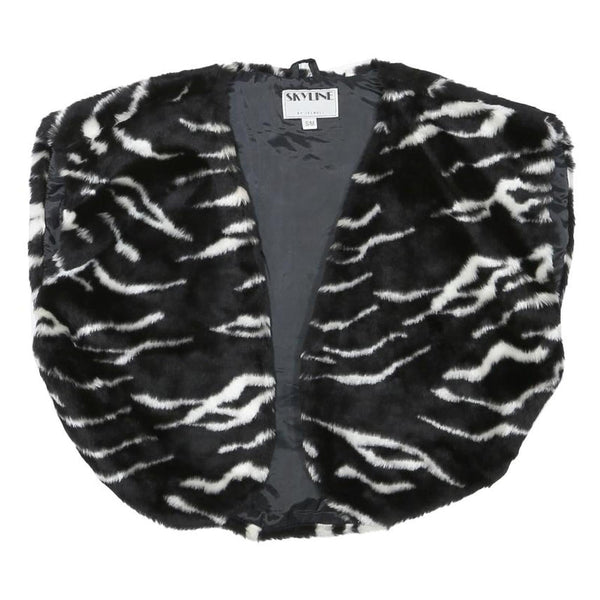 SKYLINE Womens Black & White Zebra Print Jacket S Polyester Blend Faux Fur