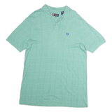 CHAPS Mens Green Checked Short Sleeve Polo Shirt L Cotton Casual Wear