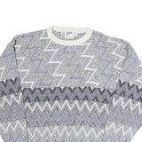 LONDON FOG Mens Blue & White Patterned Cotton Knit Crew Neck Jumper L Casual