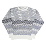 LONDON FOG Mens Blue & White Patterned Cotton Knit Crew Neck Jumper L Casual