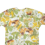 Womens Green & Yellow Floral Printed Short Sleeve Button Neck Top XL Lightweight