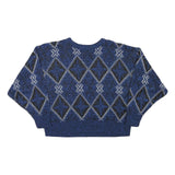 Womens Blue Patterned Jumper Crew Neck Regular Fit M Acrylic Knitwear