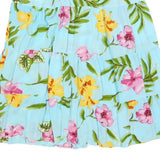 CATHY DENIS Womens Blue Floral Swing Midi Viscose Skirt L Tiered Casual