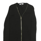 CALVIN KLEIN Womens Black Zip Front Top Long Sleeve V-Neck XS Slim Fit