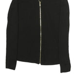 CALVIN KLEIN Womens Black Zip Front Top Long Sleeve V-Neck XS Slim Fit