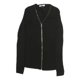 CALVIN KLEIN Womens Black Zip Front Top Long Sleeve V-Neck XS Slim Fit
