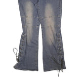 GILIPUR Womens Jeans Blue Regular Flared Denim Medium W36 L30 Lace-Up Detailing