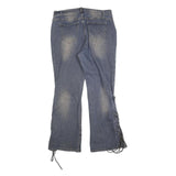 GILIPUR Womens Jeans Blue Regular Flared Denim Medium W36 L30 Lace-Up Detailing