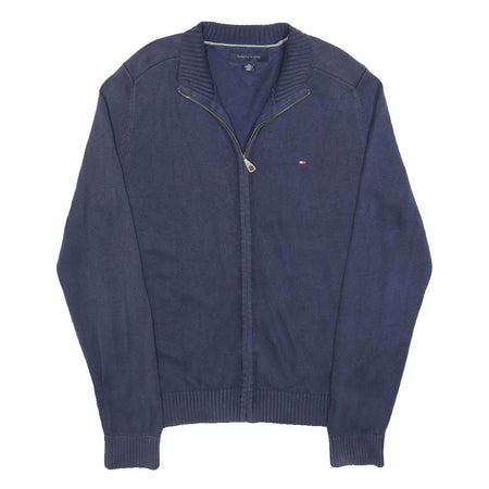 TOMMY HILFIGER Mens Navy Zip Up Plain Cotton Cotton Jumper M Classic Casual