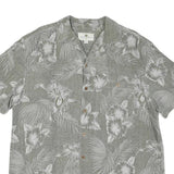 ISLAND SHORES Mens Grey & White Floral Print Cotton Blend Shirt L Tropical