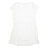 ZARA Womens White Cotton Blend Day Dress Lace Insert Short Sleeve L Casual