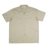 DICKIES Mens Beige Work Shirt Polyester Blend 2XL Button Pocket Short Sleeve
