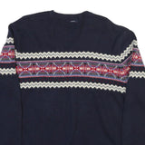 NAUTICA Mens Navy Blue Patterned Jumper Crew Neck Basic Knit L Cotton Blend