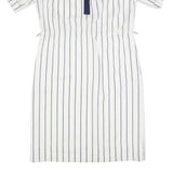 FRANCOIS GALLAND Womens White & Navy Striped Shirt Dress Cotton Short Sleeve L