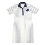 FRANCOIS GALLAND Womens White & Navy Striped Shirt Dress Cotton Short Sleeve L